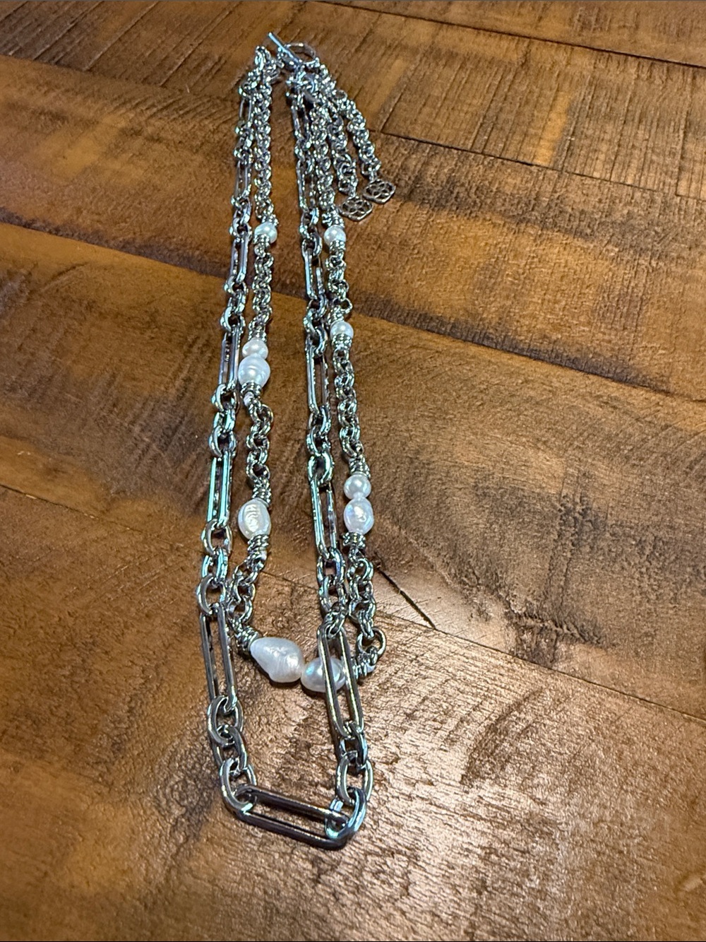 Kendra Scott Silver Multi-Strand Necklace with White Pearls
